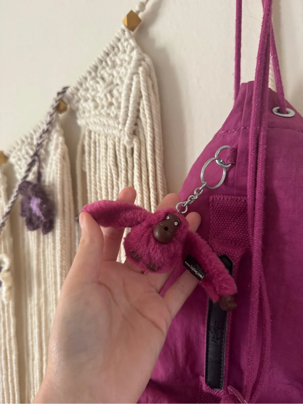 Kipling Magenta Drawstring Skirt-Style Backpack